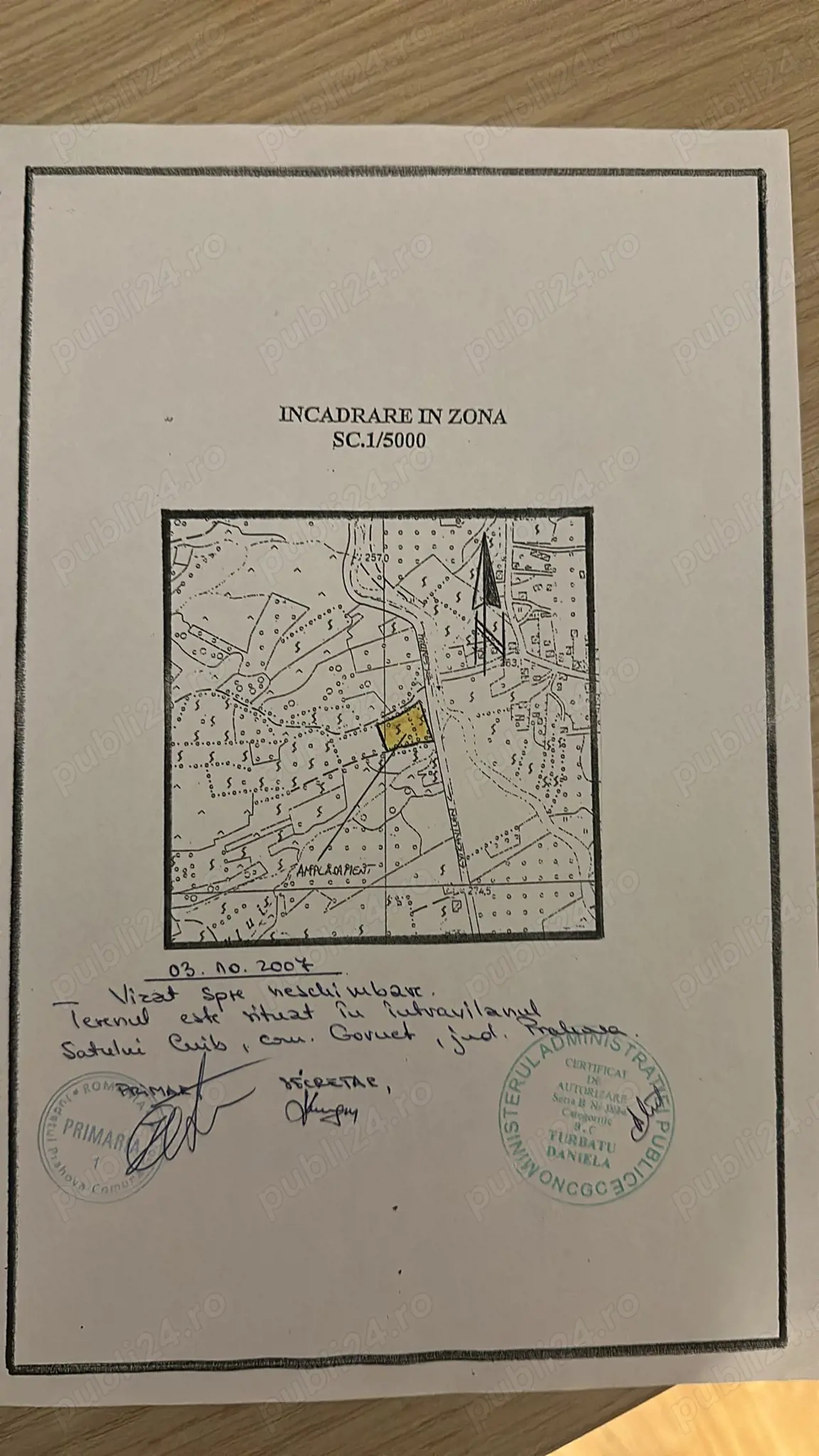 Teren intravilan 2200 mp,Prahova, Com.Gornet, Sat Cuib