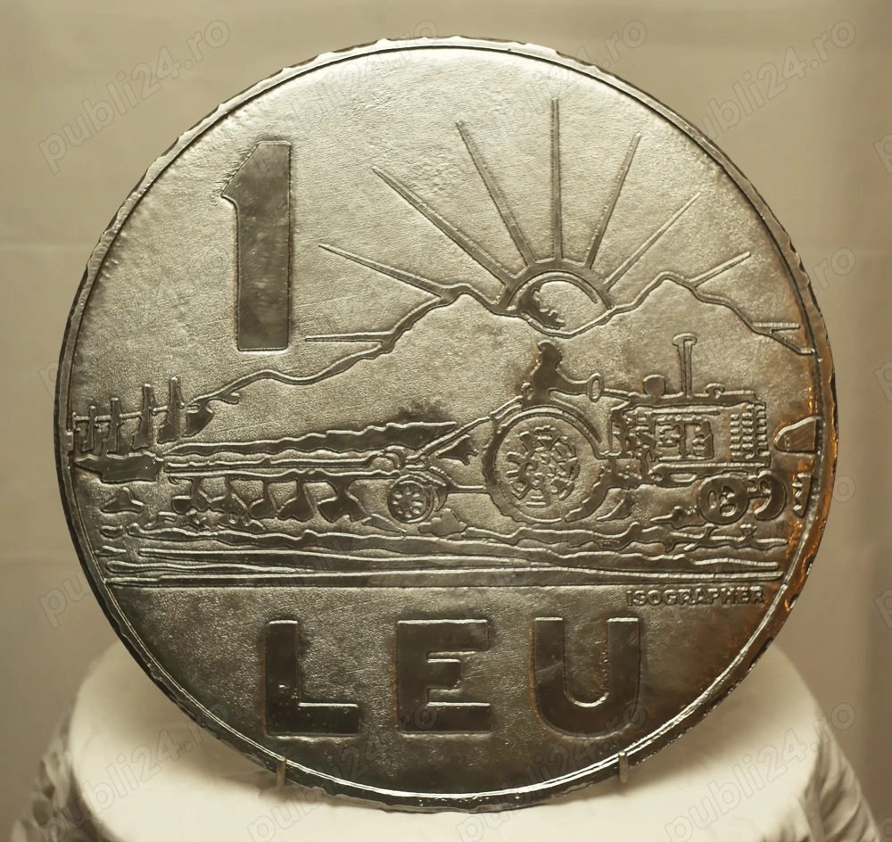 Tablou metalic decor gravat, moneda gigantica 1 Leu RSR