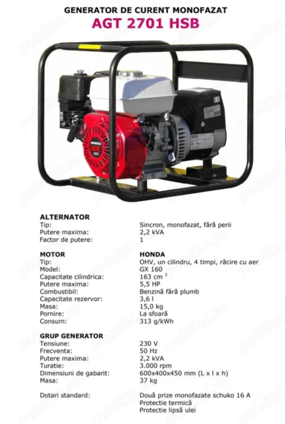 Generator honda agt 2701 hsb nou