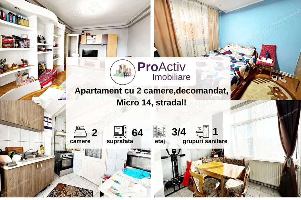 	Apartament cu 2 camere decomandat, situat la etajul 3, Micro 14.