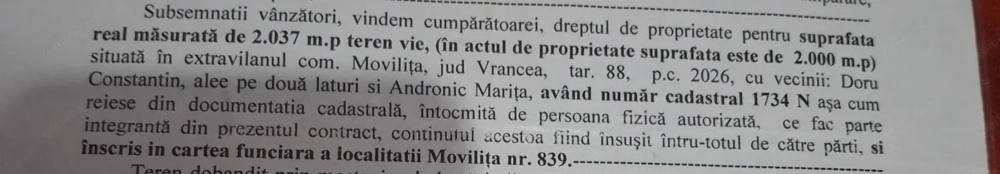 Teren arabil extravilan suprafata 2000mp, Movilita, Jud. Vrancea