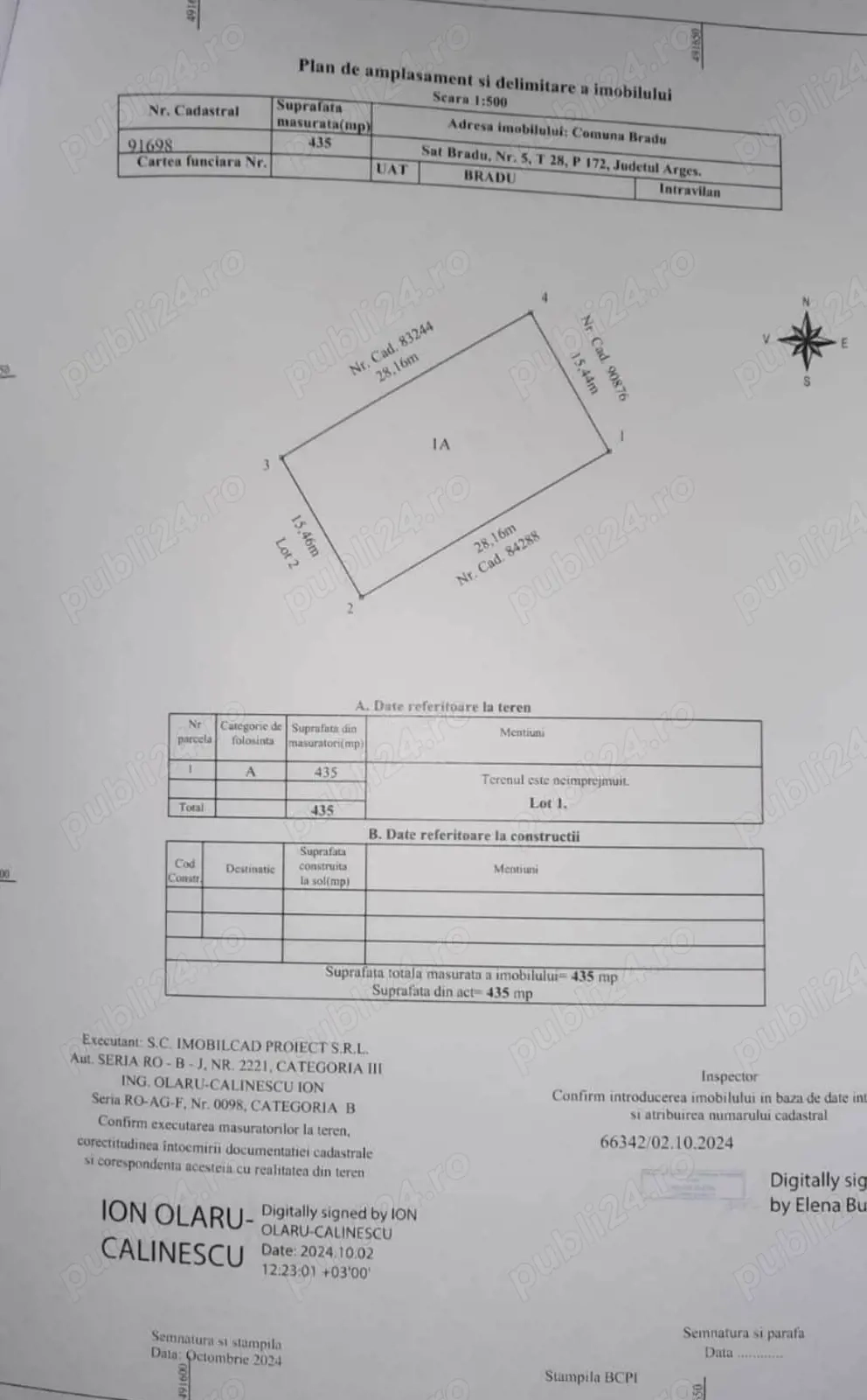Teren intravilan 435 mp in Bradu