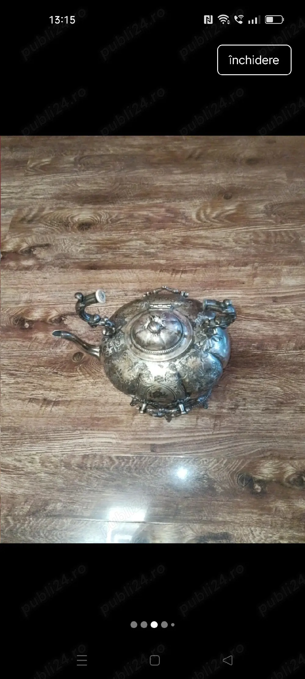 ceainic placat cu argint masiv 