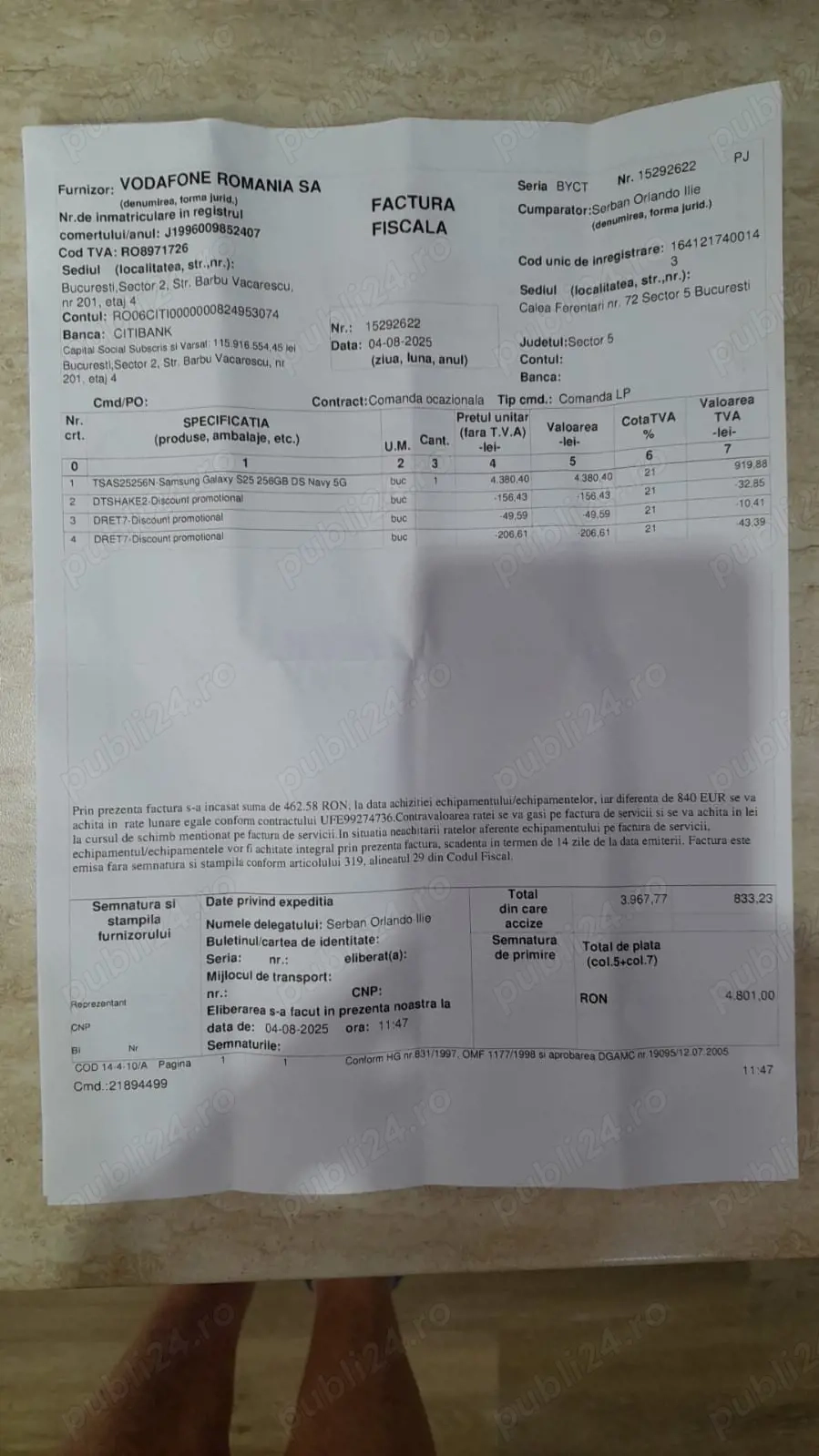 Vând Telefon Samsung S 25 Navy