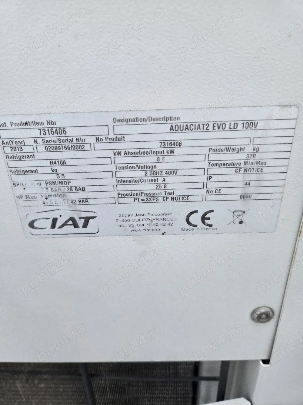 chiller aquaciat evo ld 100 