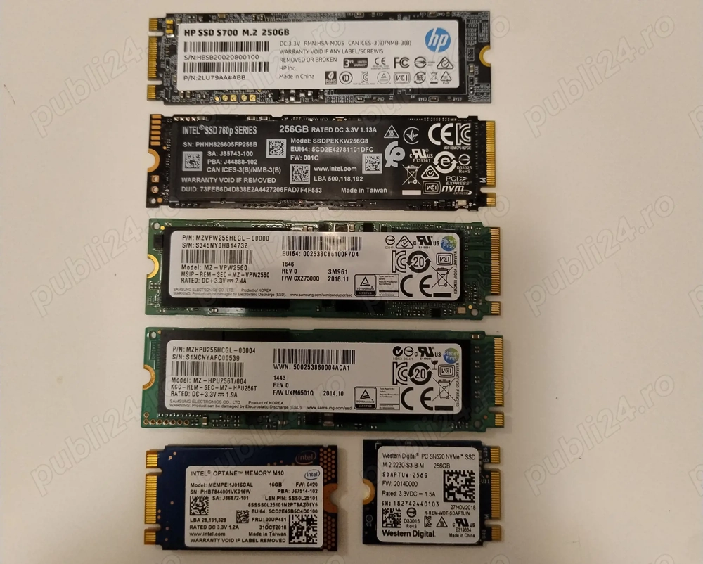SSD-uri 250GB NVMe, AHCI, SATA diverse modele