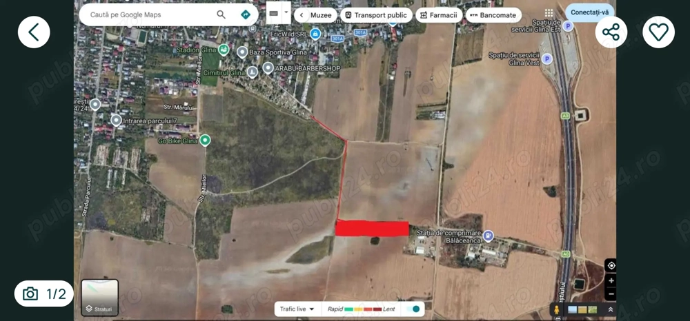 Teren extravilan 10.000 mp   comuna Glina, Stâlp curent la teren -TVA inclus