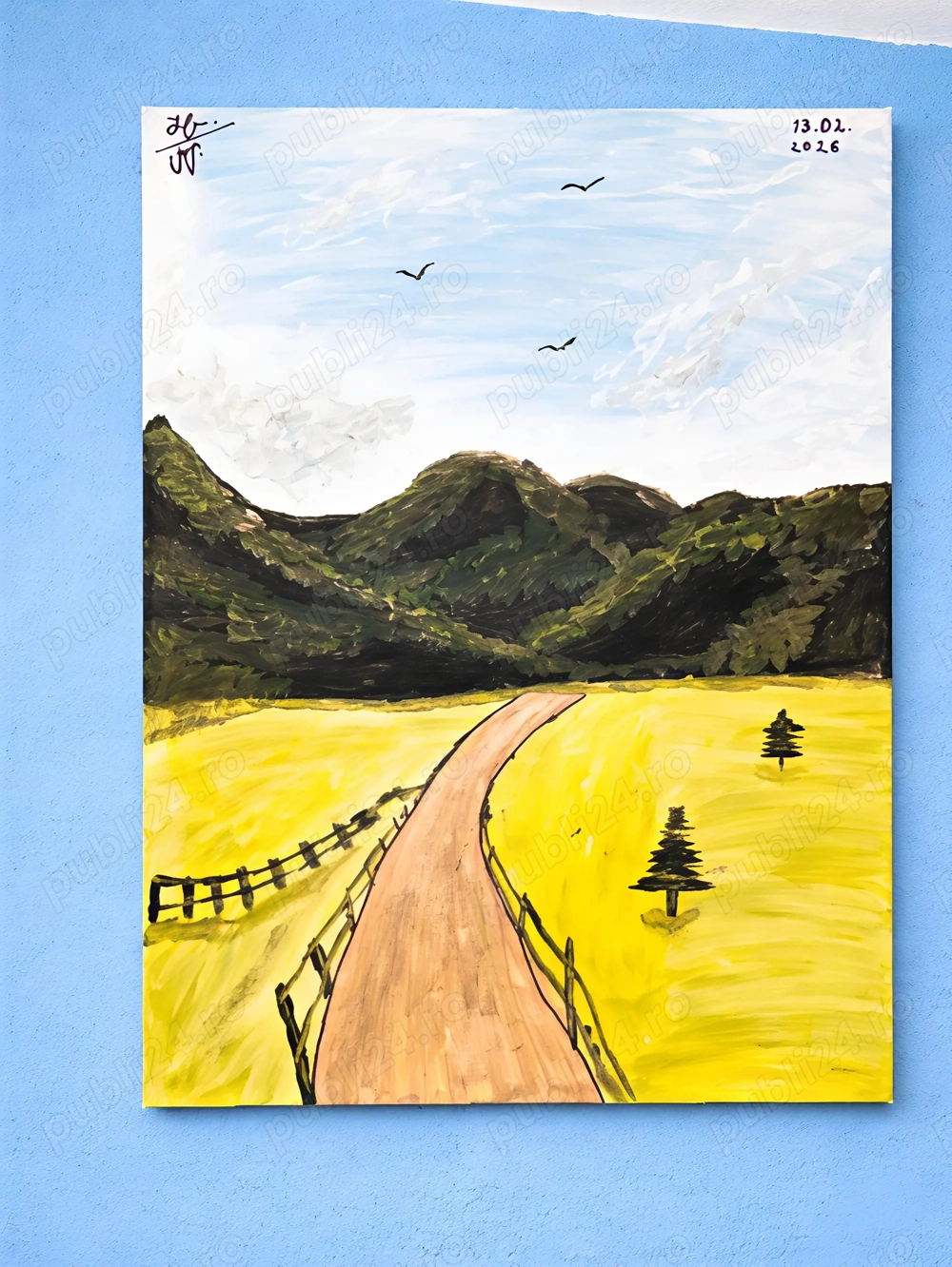  Vând tablou pictat manual, realizat cu vopsele acrilice pe pânză, dimensiune 30x40 cm. 