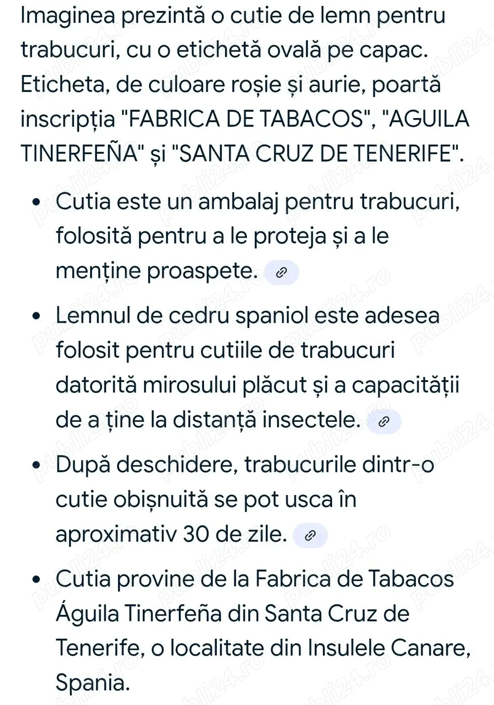 Vând cutie trabucuri Santa Cruz de Tenerife