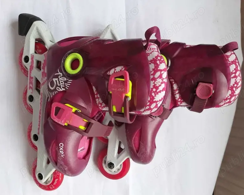 Role copii Oxelo, culoare rosu inchis, fete, marime reglabila 28-31