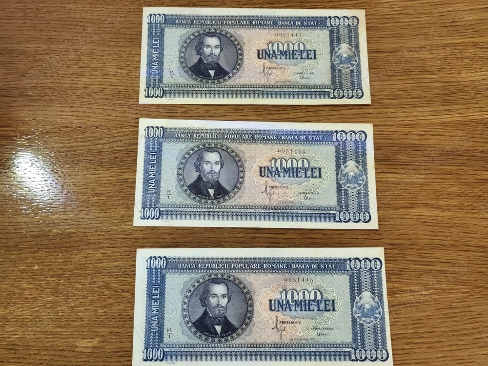 bancnote vechi de 1000 lei 1950 consecutive,foarte frumoase aproape UNC