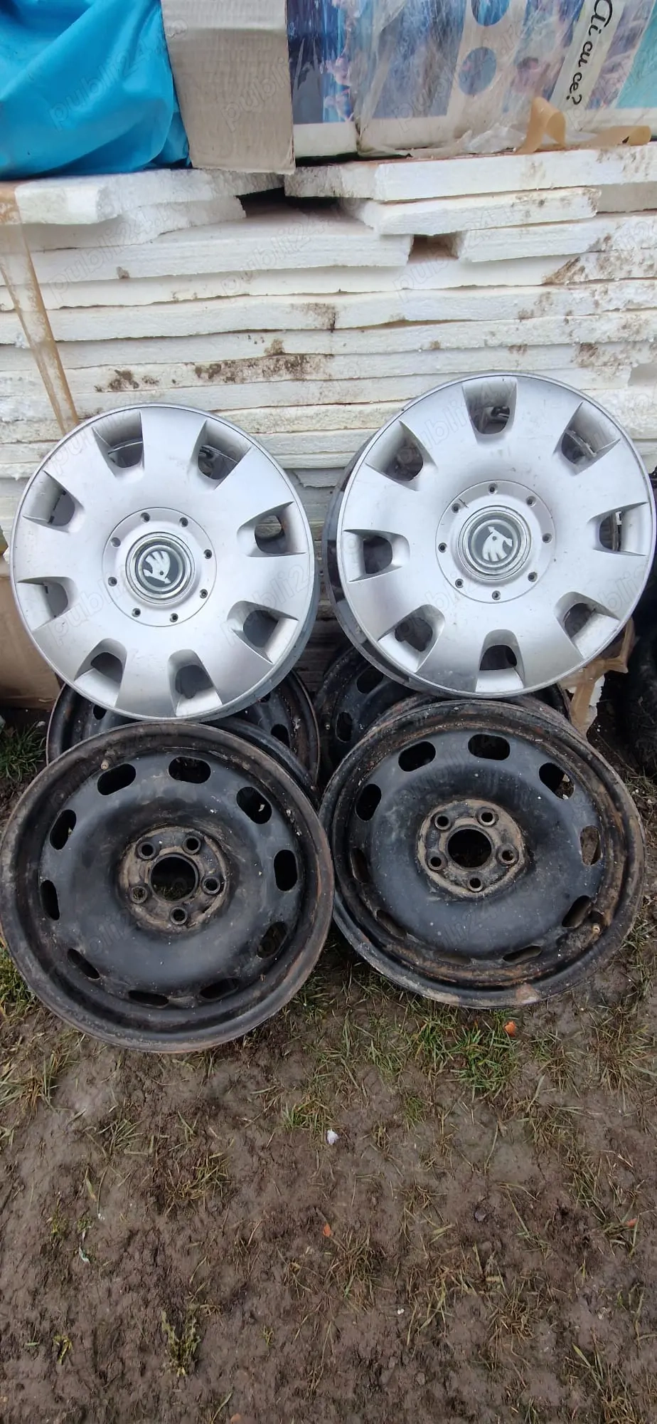 Jante tabla 5x112 R15 , Capace Skoda, 3 cauciucuri 185 65 R15