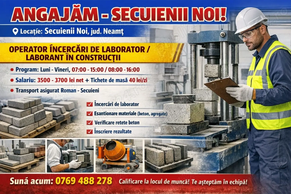 Angajam Operator in laborator (fara experienta)-Sacuienii Noi