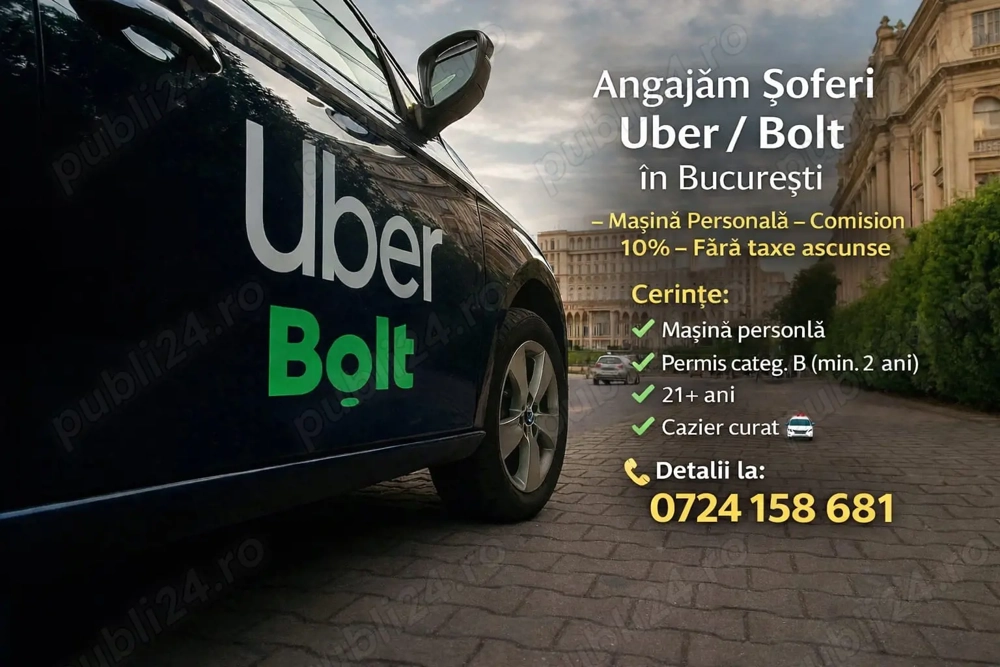 Firmă colaboratoare Uber & Bolt căutăm șoferi cu mașina proprie
