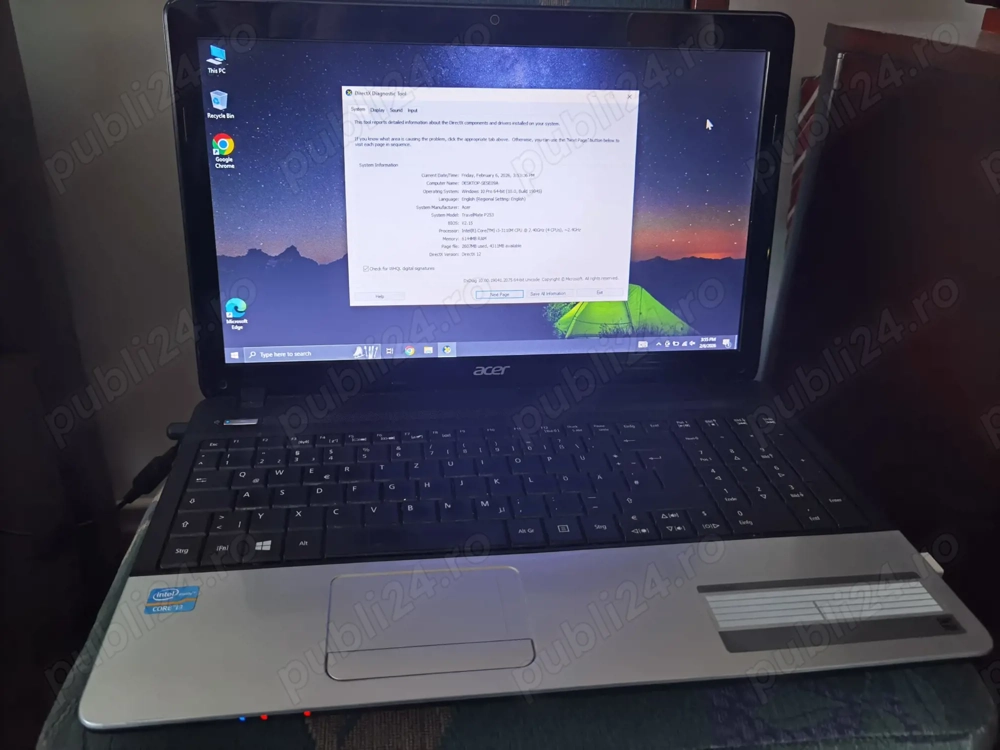 Laptop Acer TravelMate P253, i3 - 4 core, 6Gb RAM, 256 Gb SSD