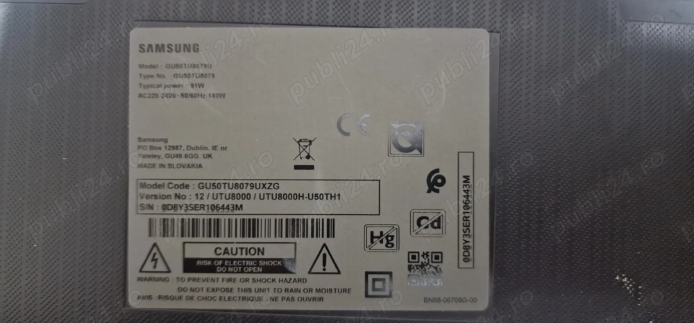 Samsung GU50TU8079 Crystal UHD 4K defect