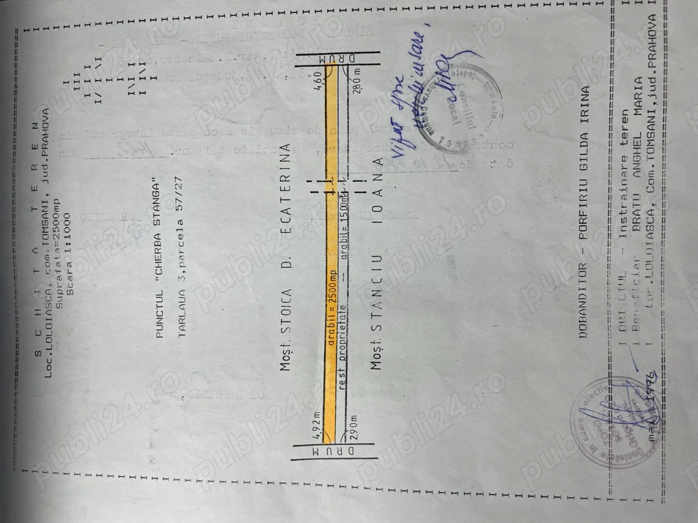 Teren extravilan 2500 mp in sat Loloiasca, comuna Tomsani, la drum, foarte aproape de utilitati