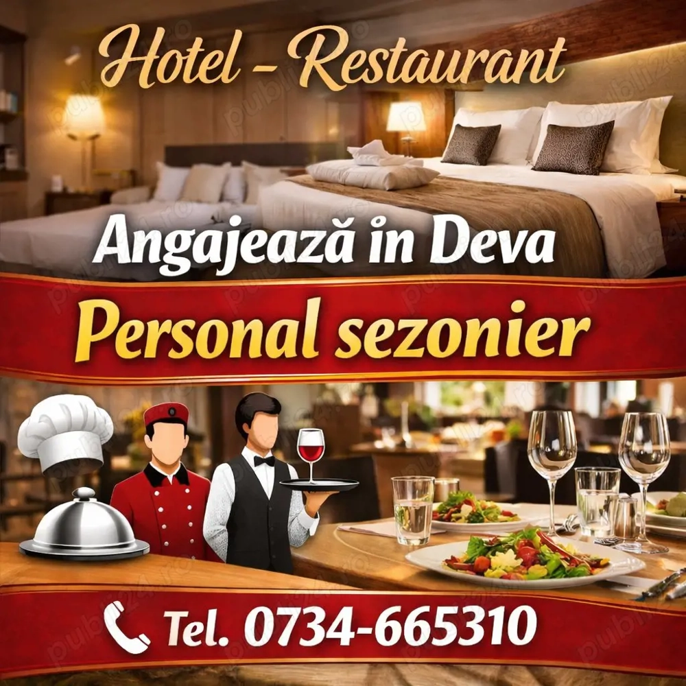 bucatar, ajutor de bucatar, ospatar, camerista, receptioner, electrician, personal intretinere