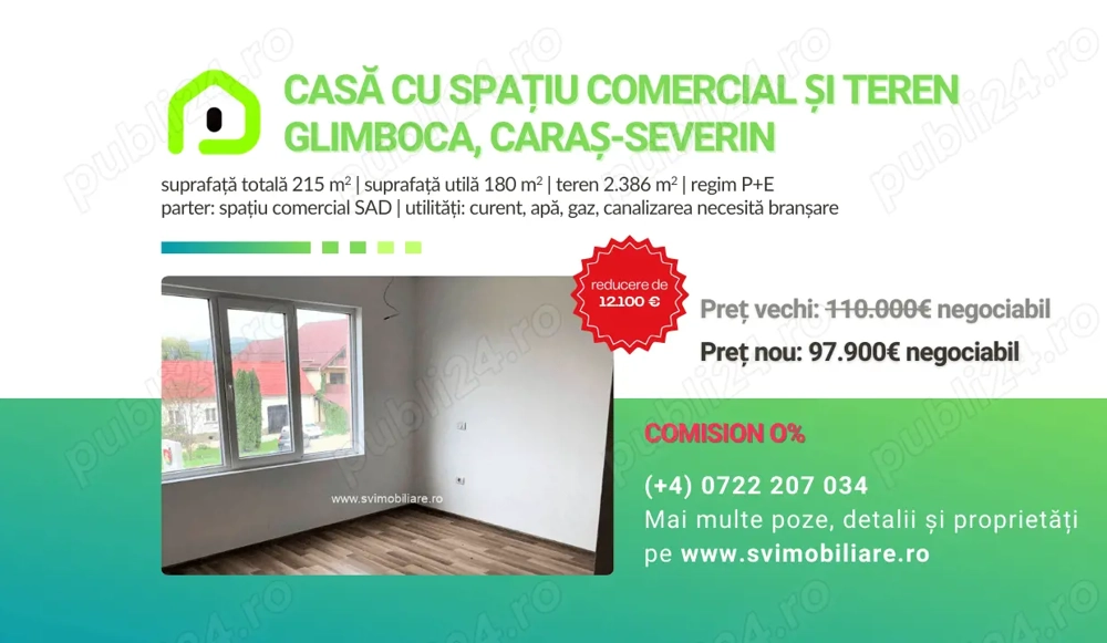 Comision 0 - Casa cu spatiu comercial si teren de 2877 m2 in Glimboca