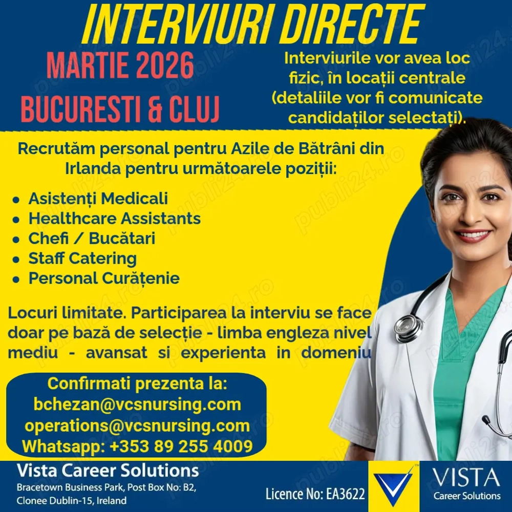 Interviuri Directe pentru Irlanda - Bucuresti & Cluj   MARTIE 2026