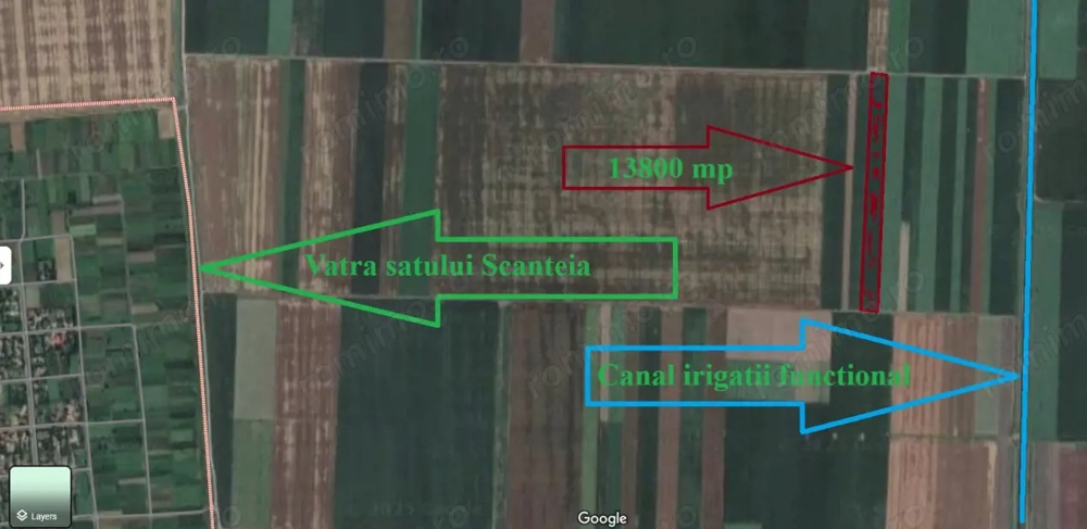 Teren arabil (13800 mp) situat la 350 de metri de canal de irigatii functional 
