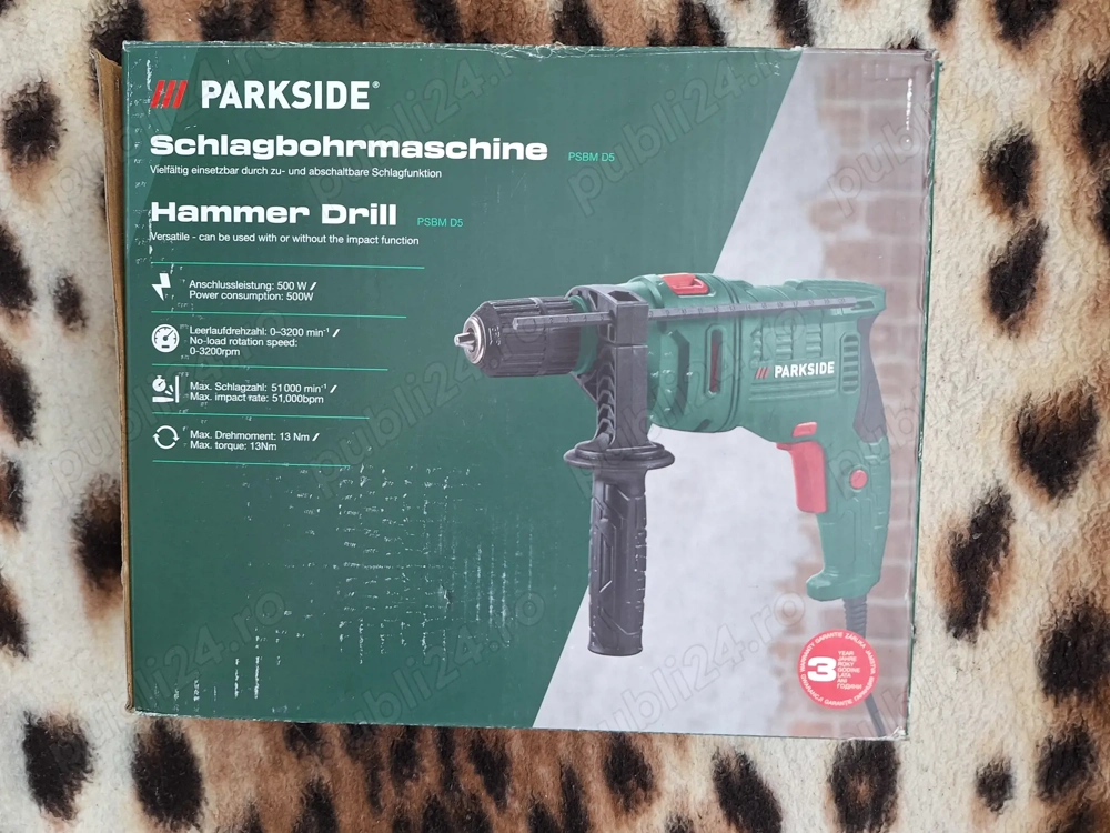 Bormasina  cu percutie, parkside, 220 v, turatie 3200, max 49000 percutii