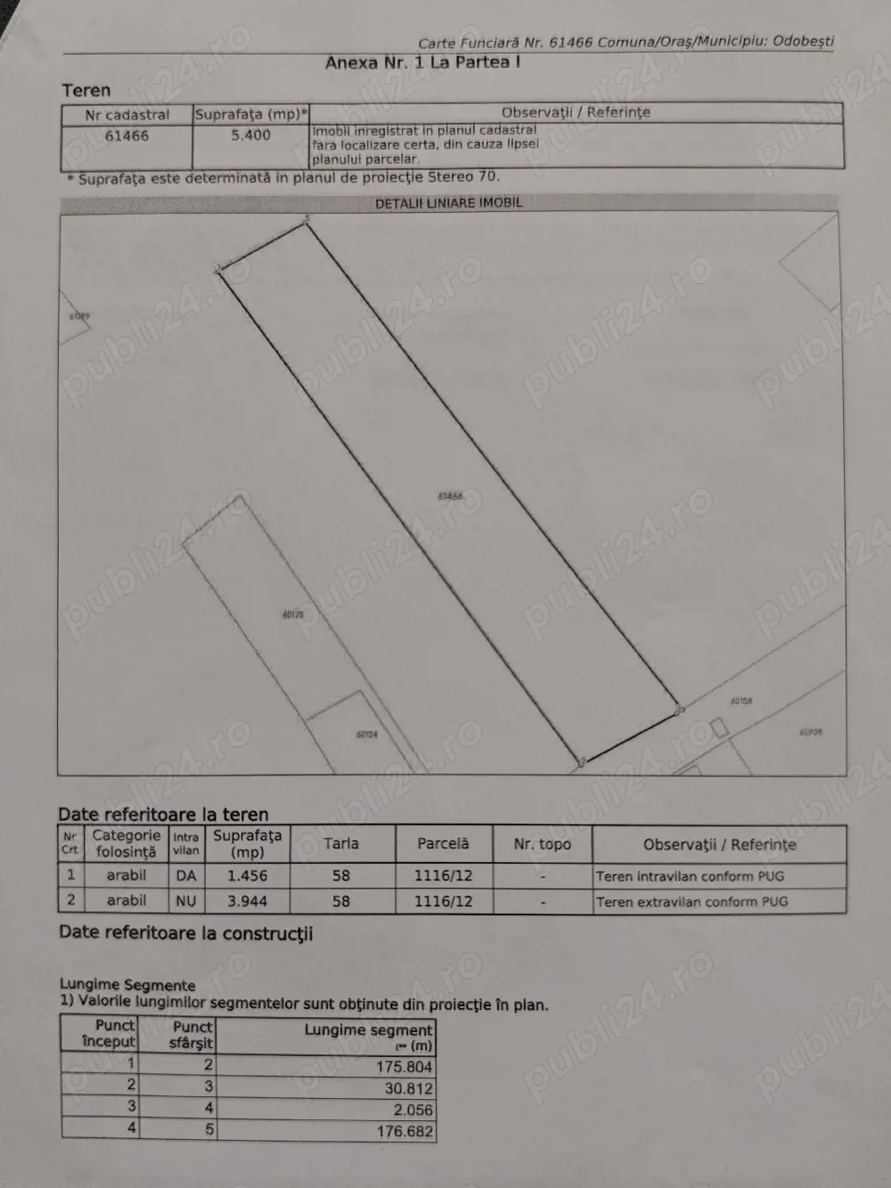 Teren 5400 mp, front stradal 33 m, Com. Odobești 