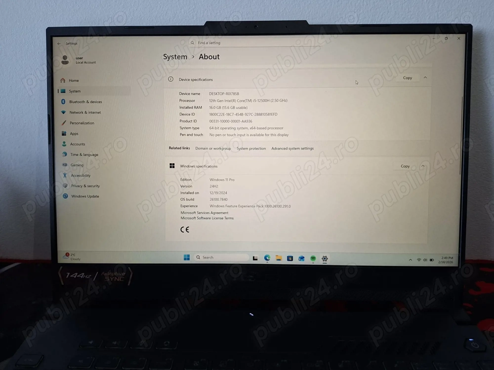 Vand Laptop Asus TUF F15 + Garantie 10 luni