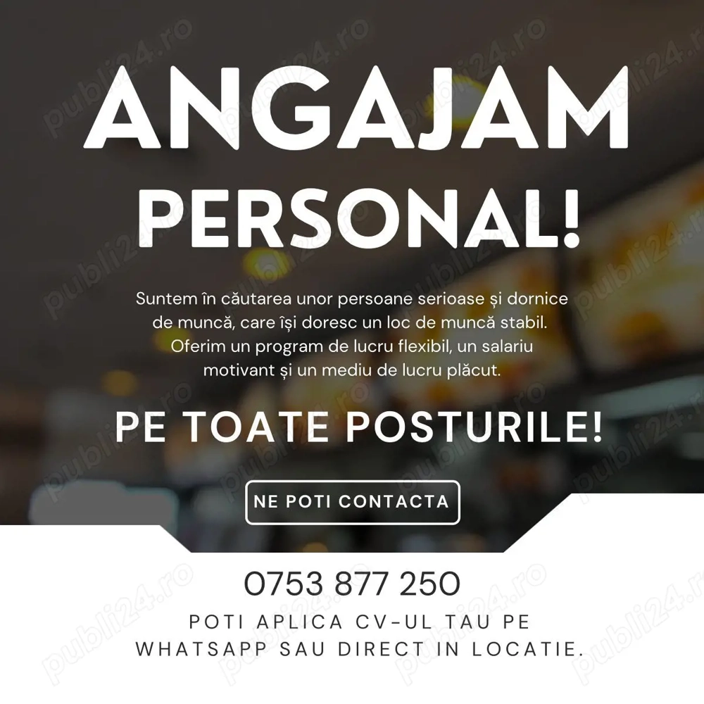Angajam Personal Bucatarie LOCATIE CRAIOVA