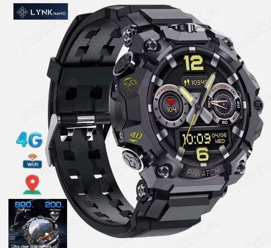 Vând SmartWatch 4G Sim Card Dual Cameras Amoled Screen 4+64GB GPS Video Call,1150 mAh