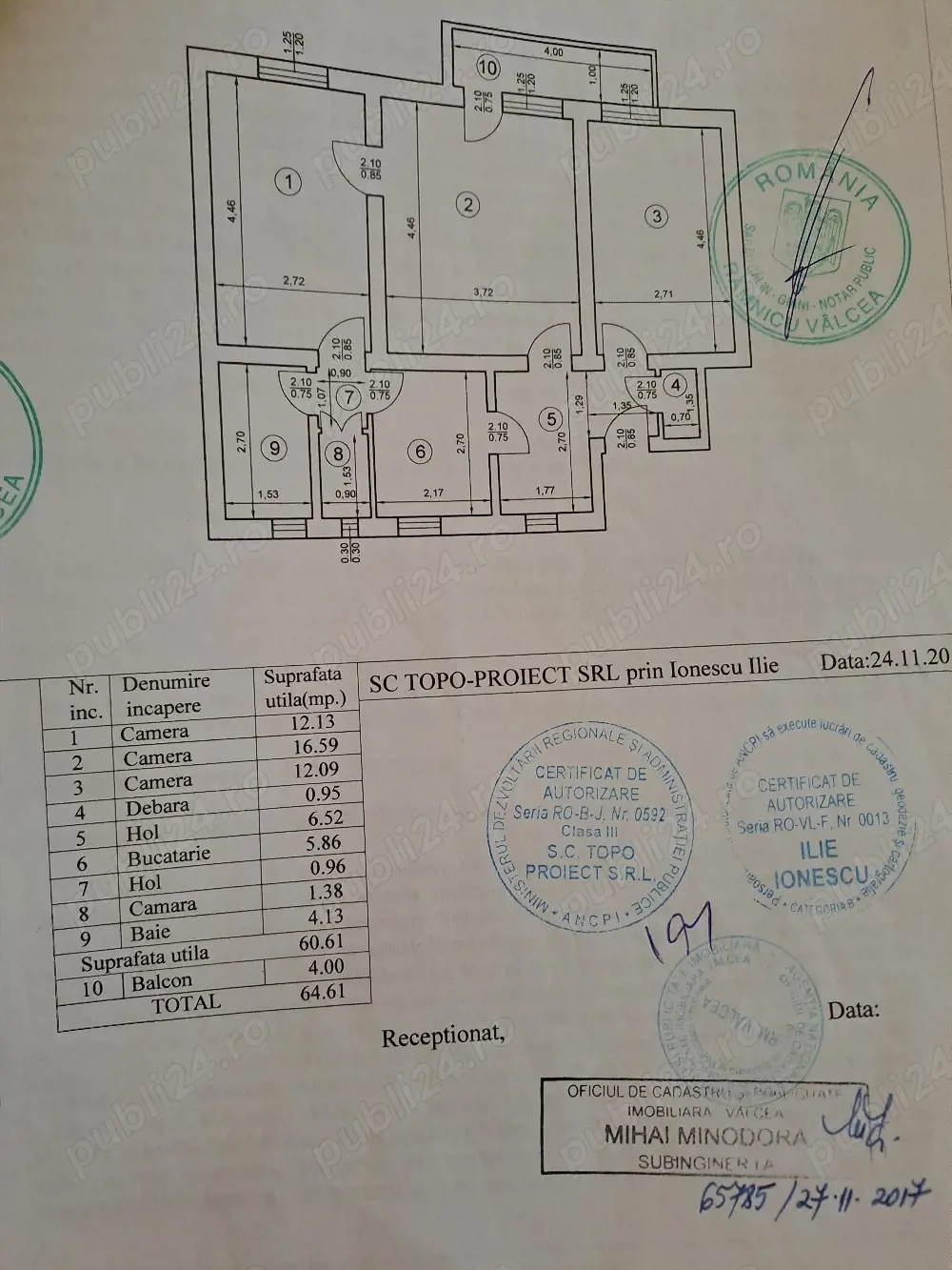 Vând apartament cu 3 camere,65m ,decomandat, zona Traian 
