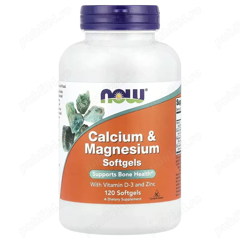 Vitamina D3 + Calciu + Magneziu + Zinc: 120 capsule moi