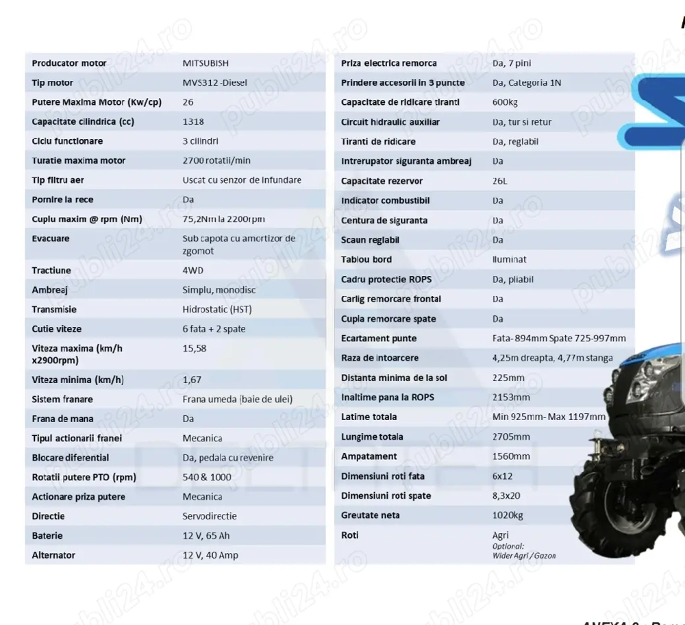 Vand Tractor Solis 26 Cp