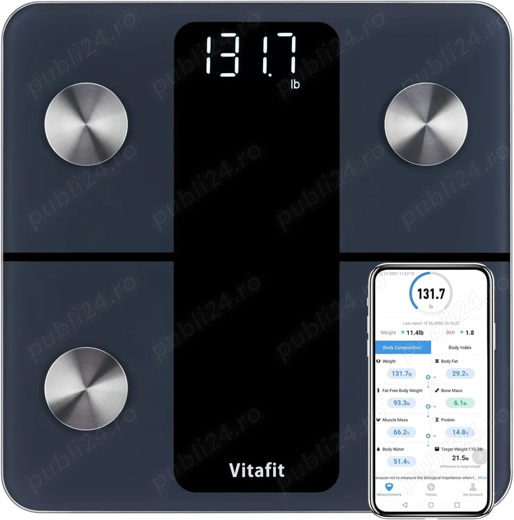 Cântar Inteligent Vitafit Smart Scale   13 Analize Corporale, Bluetooth, Acuratețe 0,1 lb   0,05 kg,