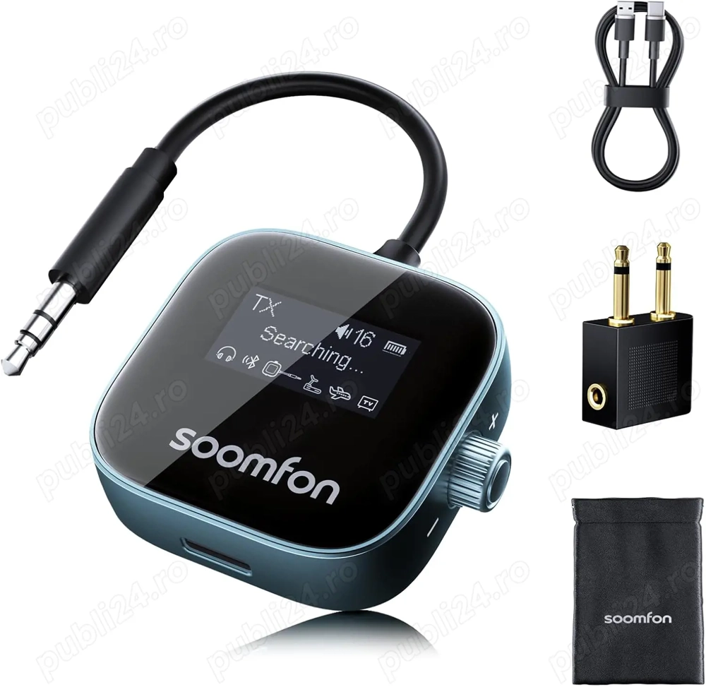 Adaptor Bluetooth 5.3 SOOMFON   Transmițător & Receptor 2 în 1, cu Ecran LCD și Conectare Duală (Pen