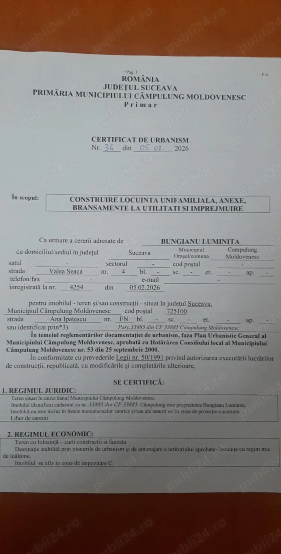 vind teren intravilan construcții în Câmpulung Moldovenesc județul Suceava 