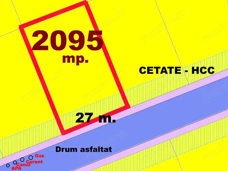 Teren Intravilan PUZ 2095 mp cu L=30 m P+1+M CETATE HCC Asfalt Bransat Utilitati