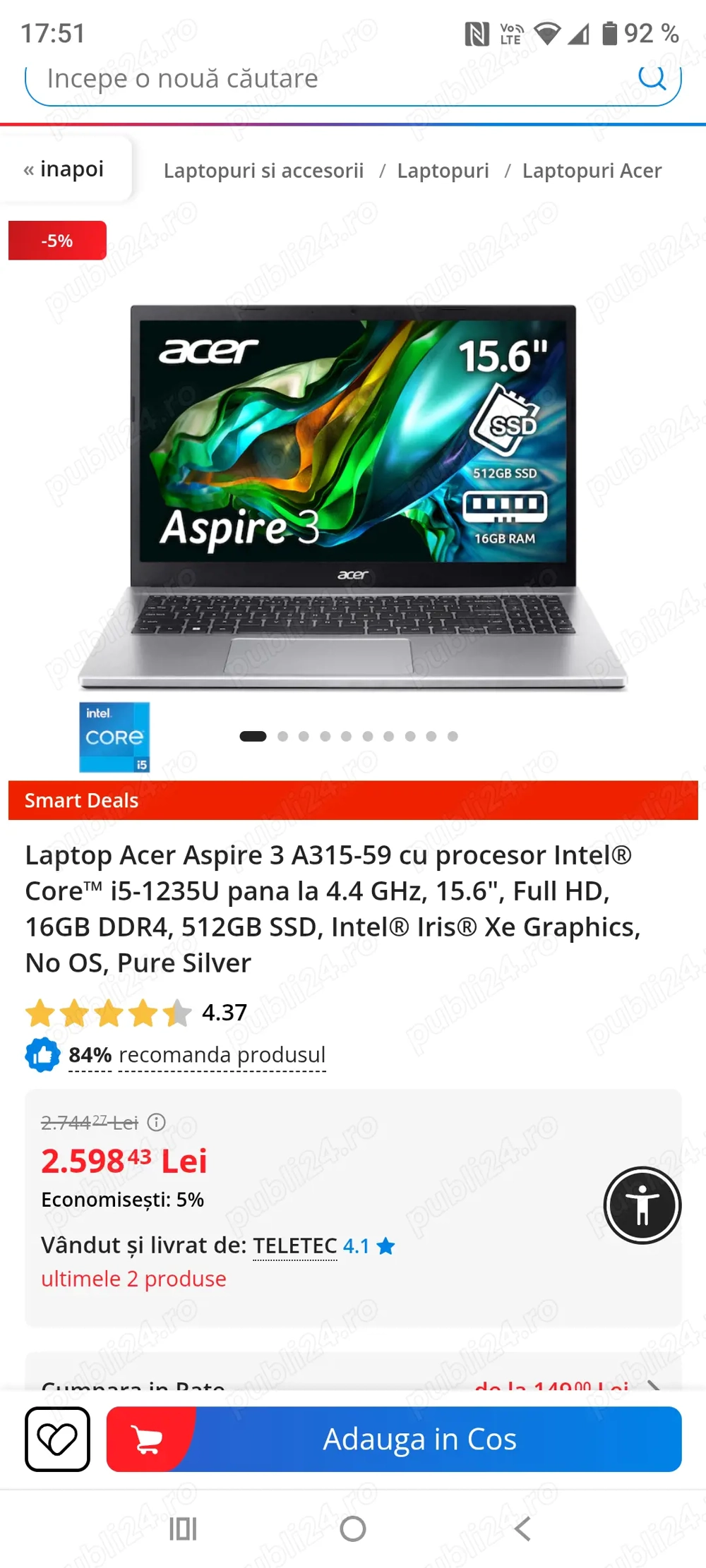 Se vinde Acer aspire 3 