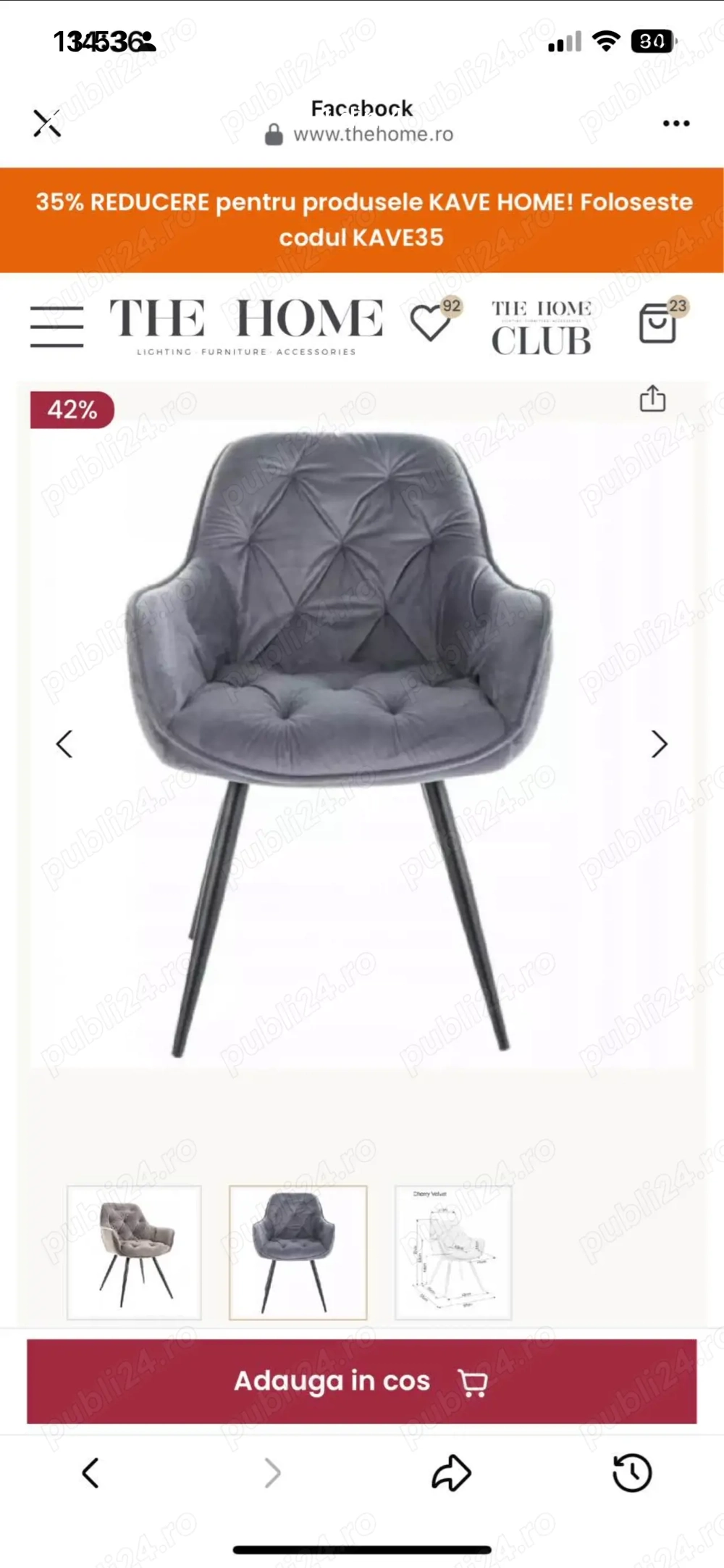 NOU !Set 4 scaune dining din catifea 