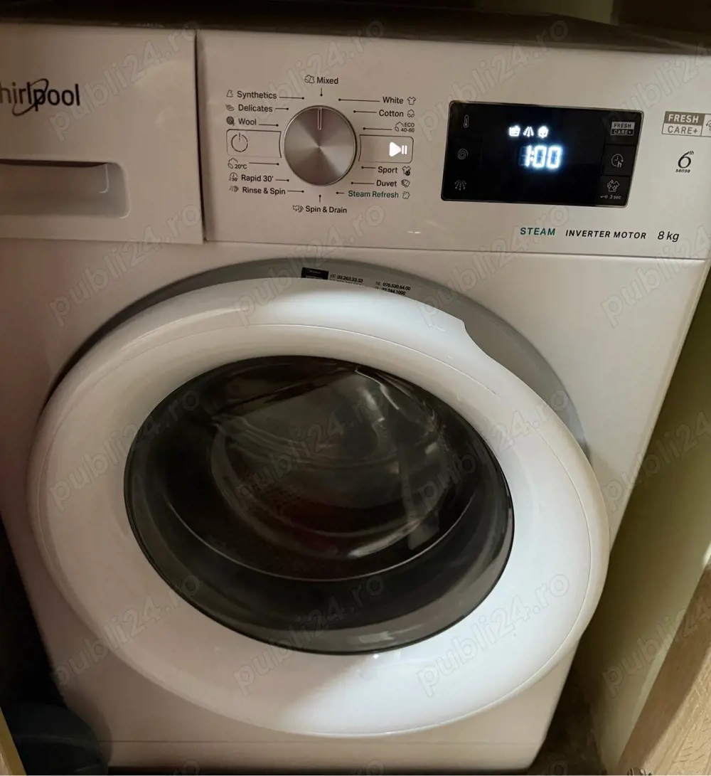 Mașina de spălat WHIRLPOOL 8kg, 1200rpm, clasa B, alb