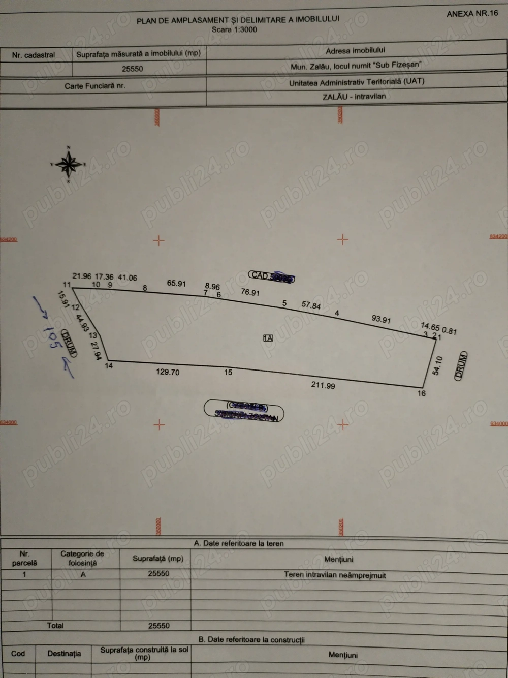 Teren intravilan Zalău, 2,55ha. Pt. Investiții. 