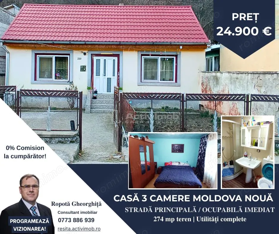 MOLDOVA NOUA, Casa 3 camere, Suprafata totala teren: 274 mp