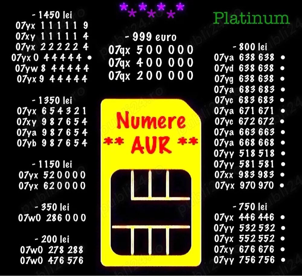 Numere telefon Vip * Numar Gold Aur * Cartele Sim cu Impact Vizual