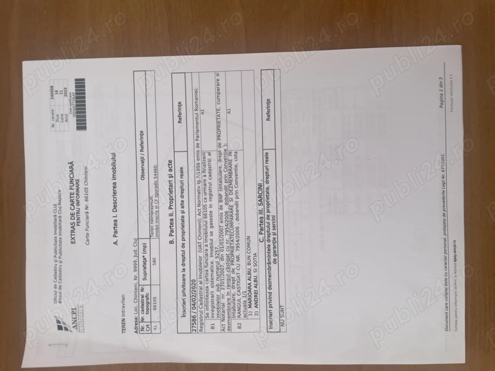 Teren intravilan de vanzare in Chinteni, aproape de Cluj Napoca 580 m2