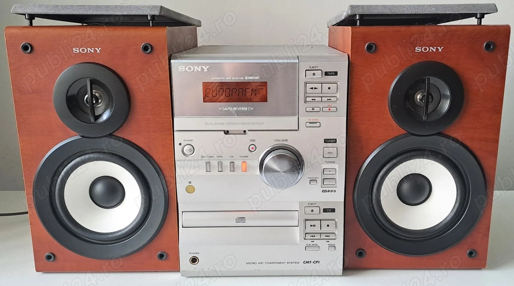 Sony CMT-CP1 Sistem Audio Micro HiFi Boxe Lemn CD Casetofon AUX MD optical