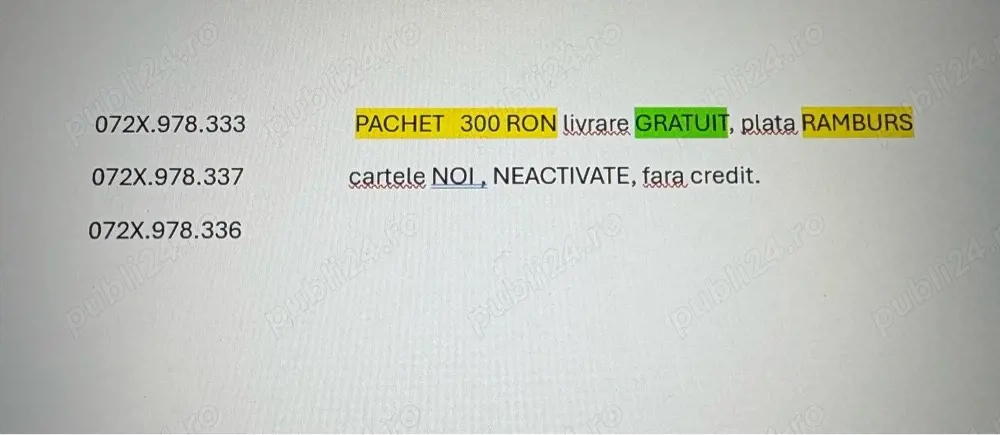 Cartele numere usoare