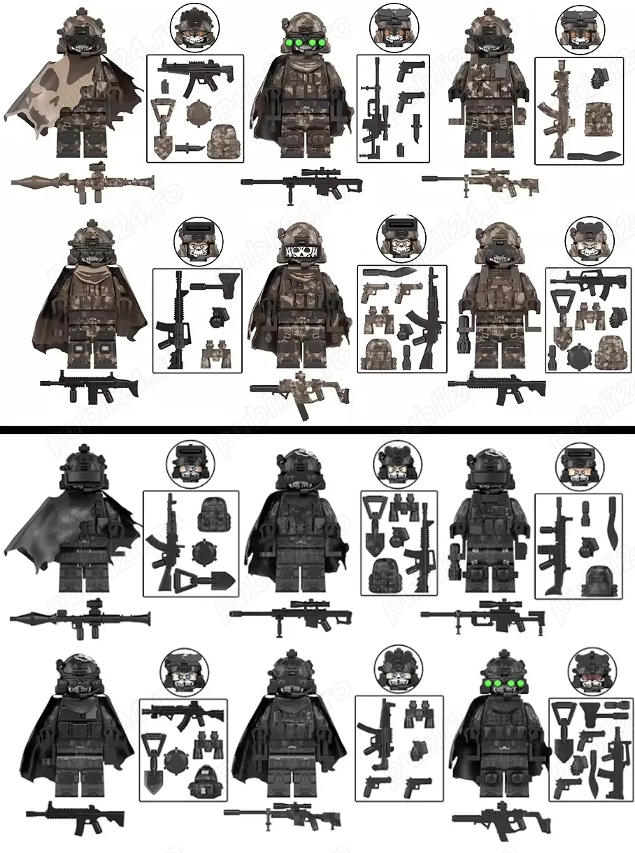 Set 6 Minifigurine tip Lego Special OPS Commando (kaki sau negru)