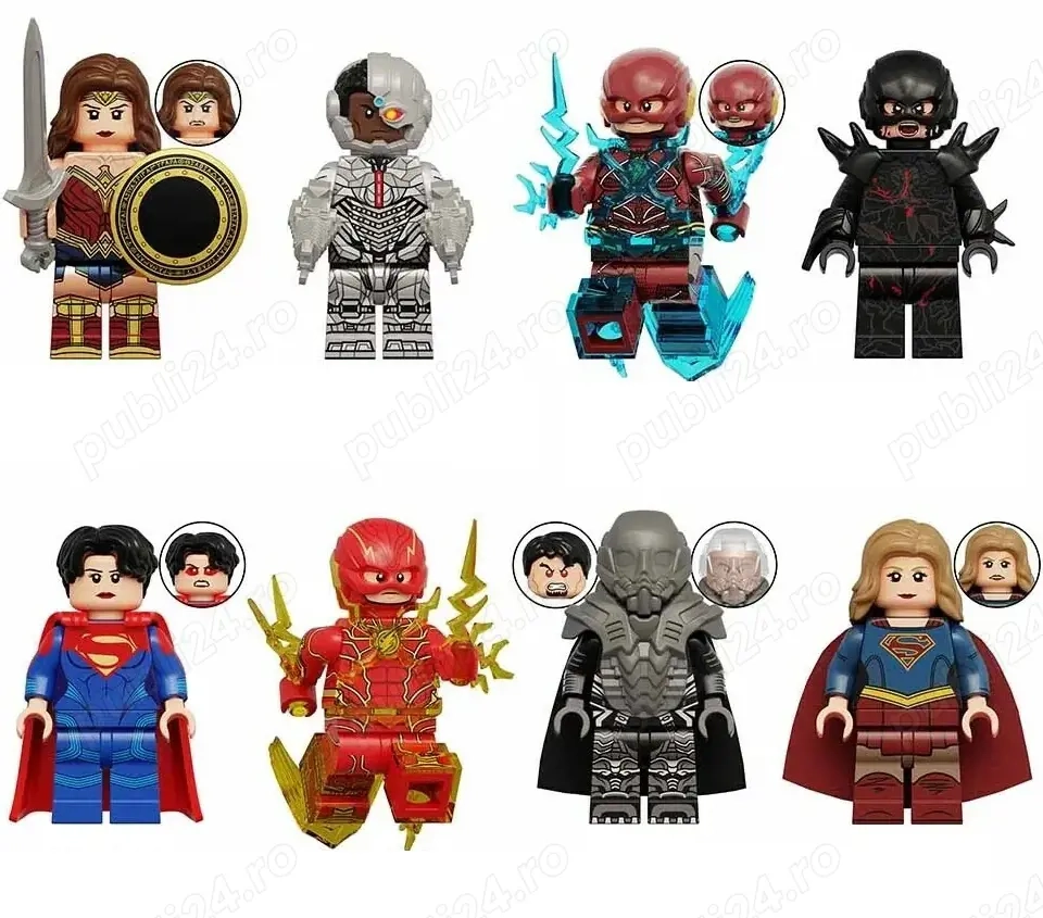 Set 8 Minifigurine tip Lego DC Heroes cu Flash, Supergirl si G-ral Zod