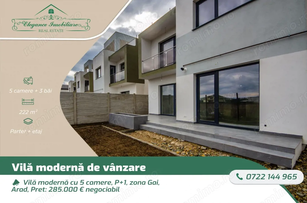 Vilă modernă cu 5 camere, P+1, zona Gai, Arad