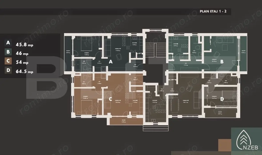 Rate la dezvoltator! Apartamente de 2 camere, 46 mp, cartier Burdujeni